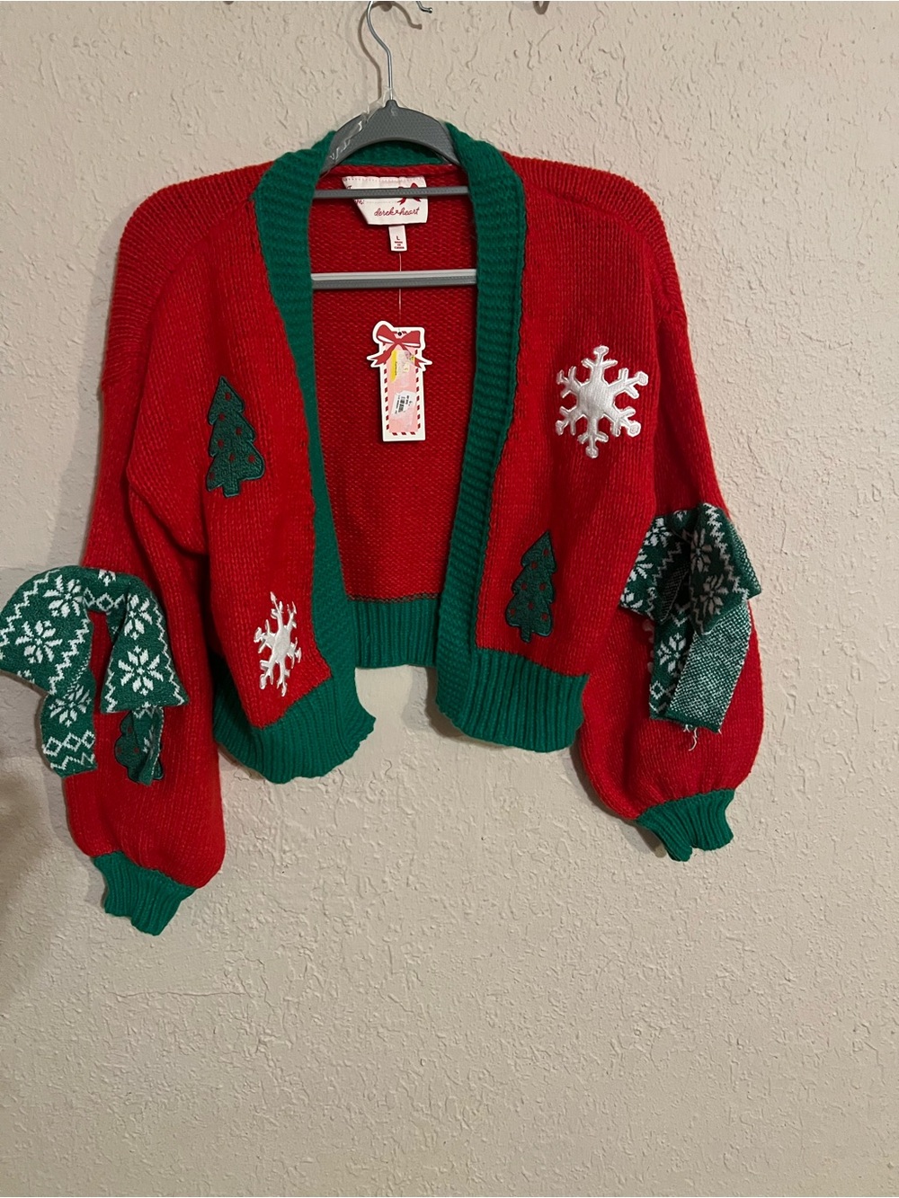 Festive Cropped Red & Green Holiday Cardigan Sweater